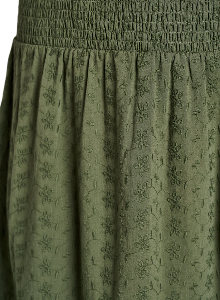 Ankle-length cotton skirt with a smocked waist, Green, Packshot image number 2