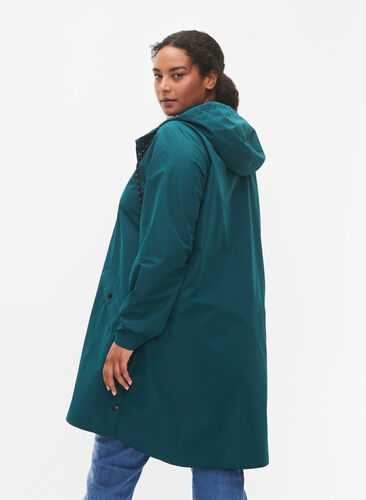 Raincoat with pockets and hood, Deep Teal, Model image number 1