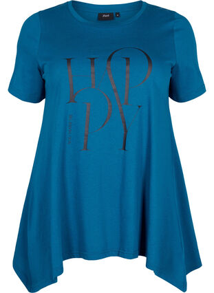 T-shirt in cotton with text print, Blue Coral HAPPY, Packshot image number 0
