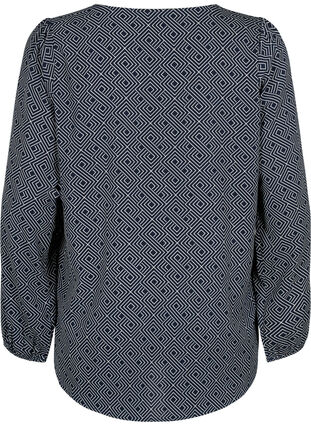 Shirt blouse with a V-neck and print, Navy Graphic AOP, Packshot image number 1