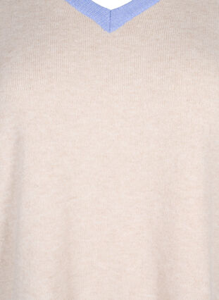 Knitted blouse with colour block and v-neck, Pumice Stone Mel.Com, Packshot image number 2