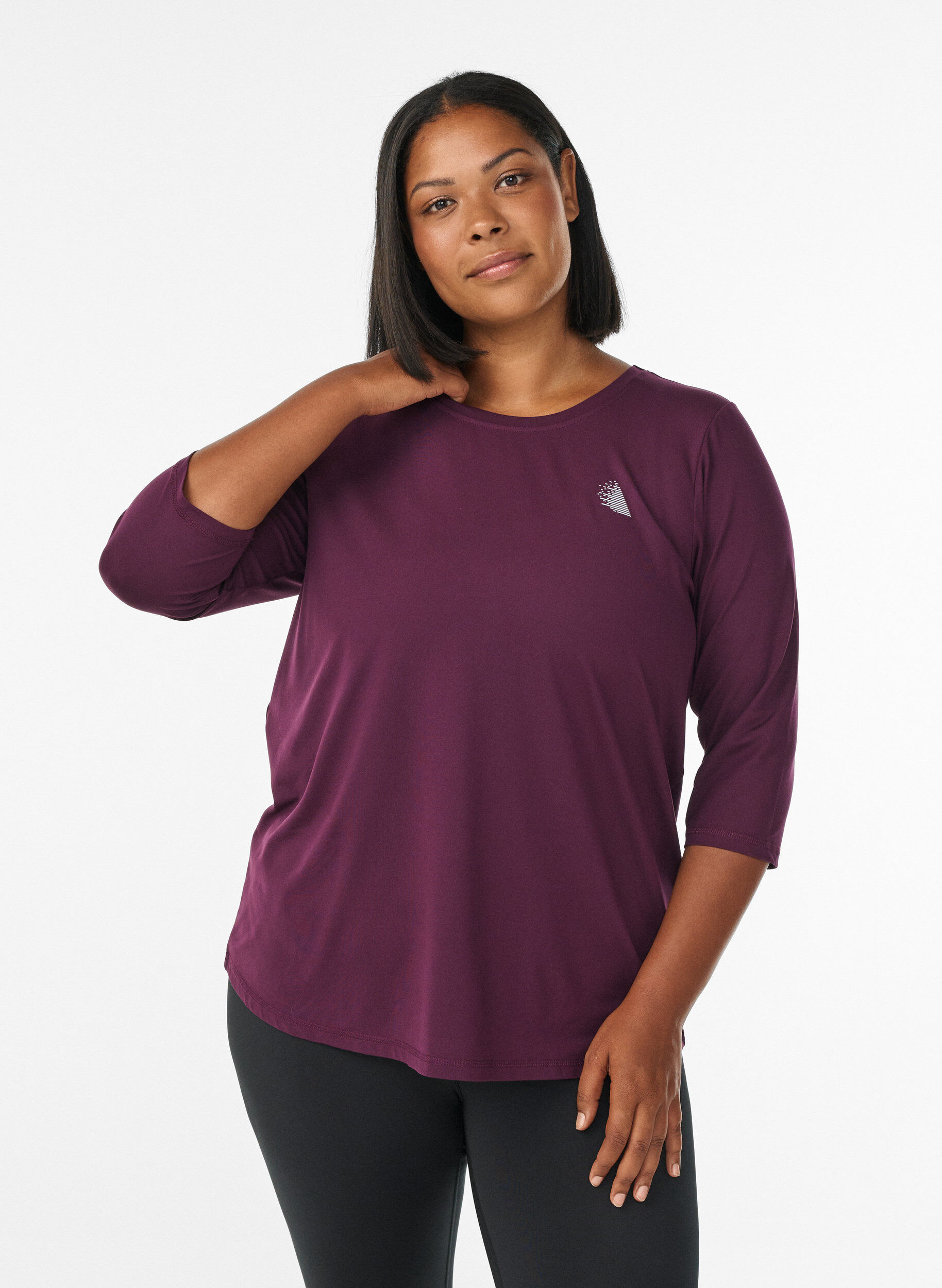 Workout top with 3/4 sleeves, Purple, Model