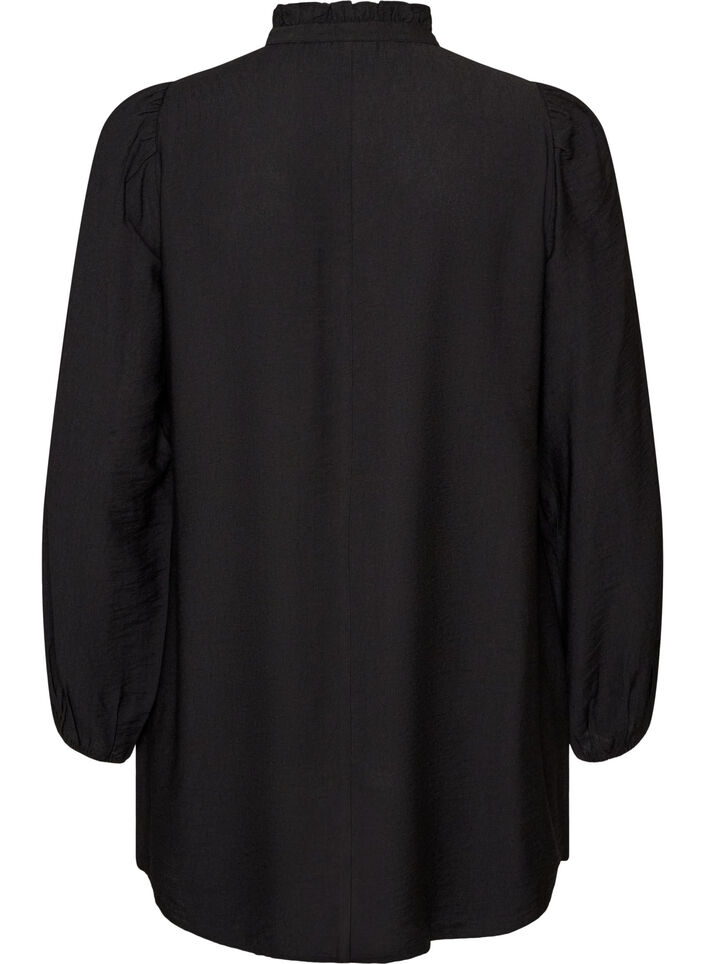 Viscose tunic with ruffles and buttons, Black, Packshot image number 1