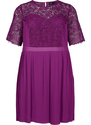 Short sleeve dress with lace top, Grape Juice, Packshot image number 0