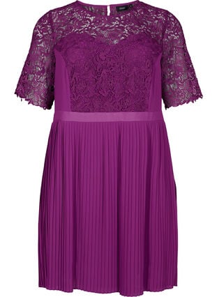 Short sleeve dress with lace top - Purple - Sz. 40-64 - Zizzifashion Short sleeve dress with lace top - Purple - Sz. 40-64 - Zizzifashion