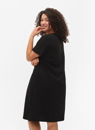 Cotton nightie with short sleeves, Black w. Self, Model image number 1