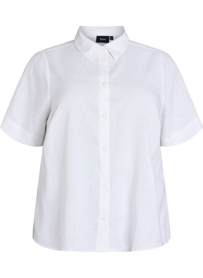 Short-sleeved shirt in linen and viscose, White, Packshot image number 0