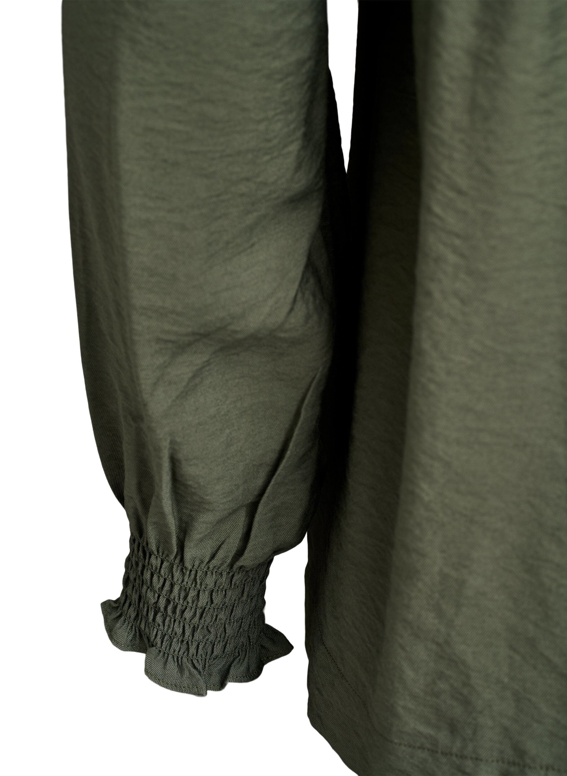 ZizzifashionViscose blouse with smock and gathered details, Green, Packshot image number 3