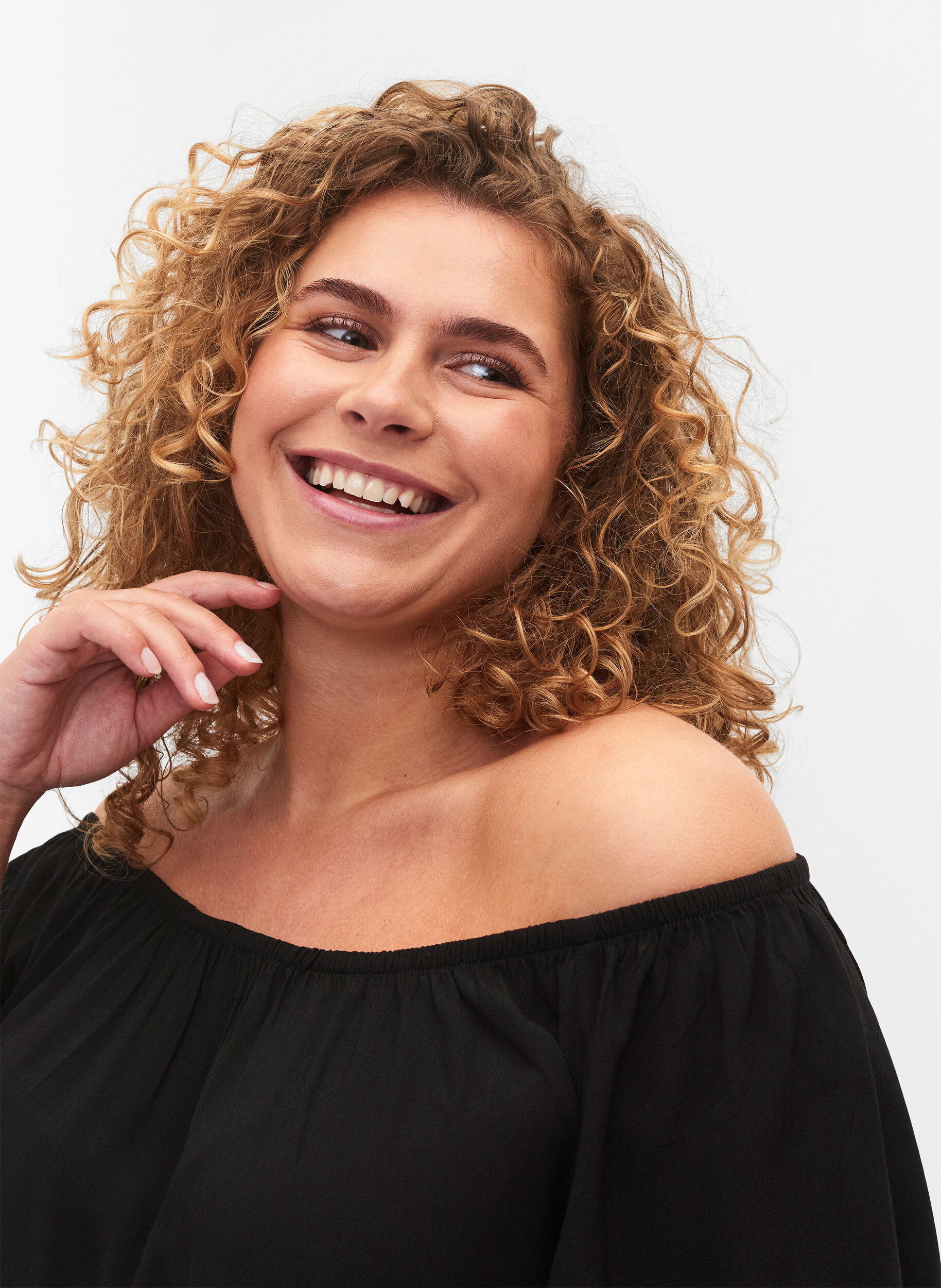 Zizzifashion Striped viscose blouse with short sleeves, Black, Model image number 2