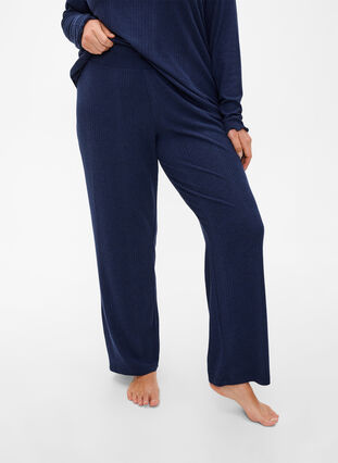 Comfortable pants with striped texture, Night Sky Mel., Model image number 2