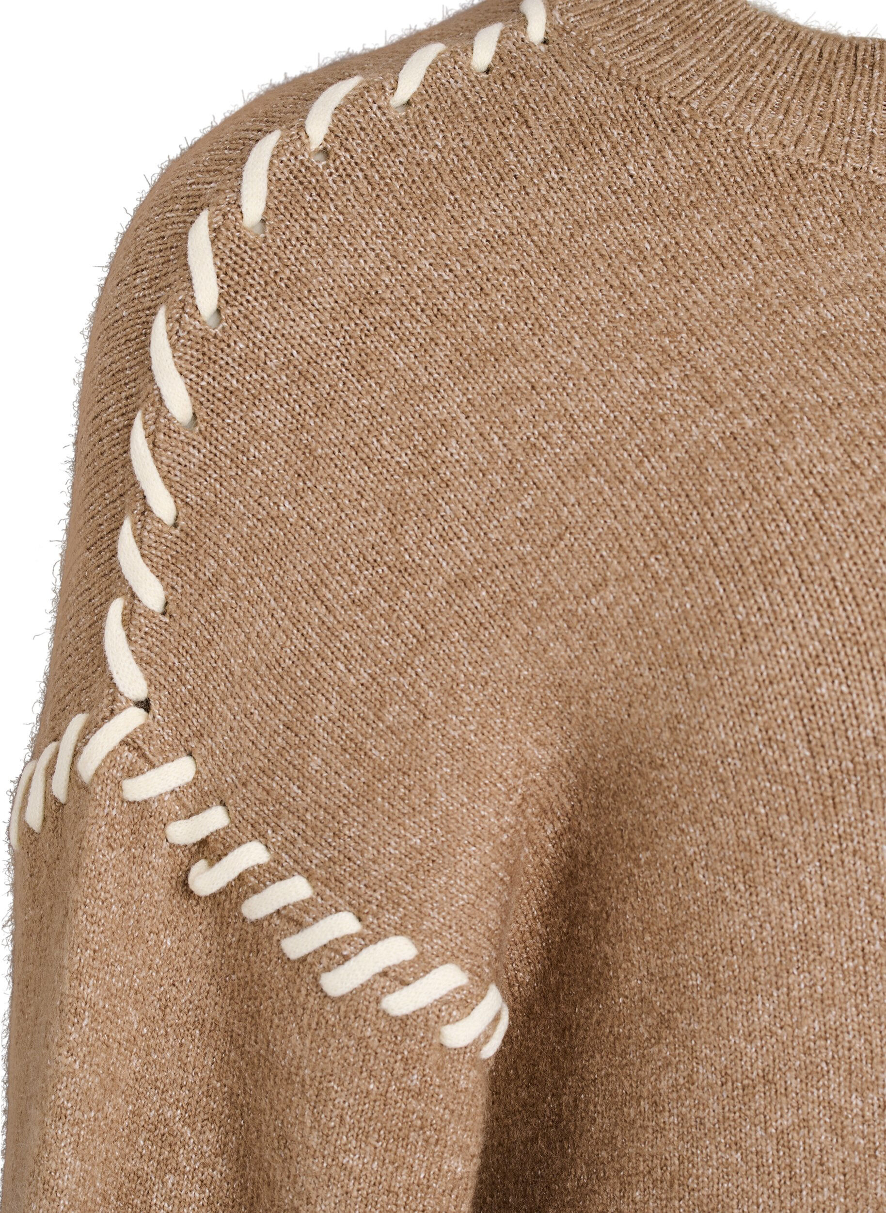 Zizzifashion Knitted dress with contrast stitching, Brown, Packshot image number 3