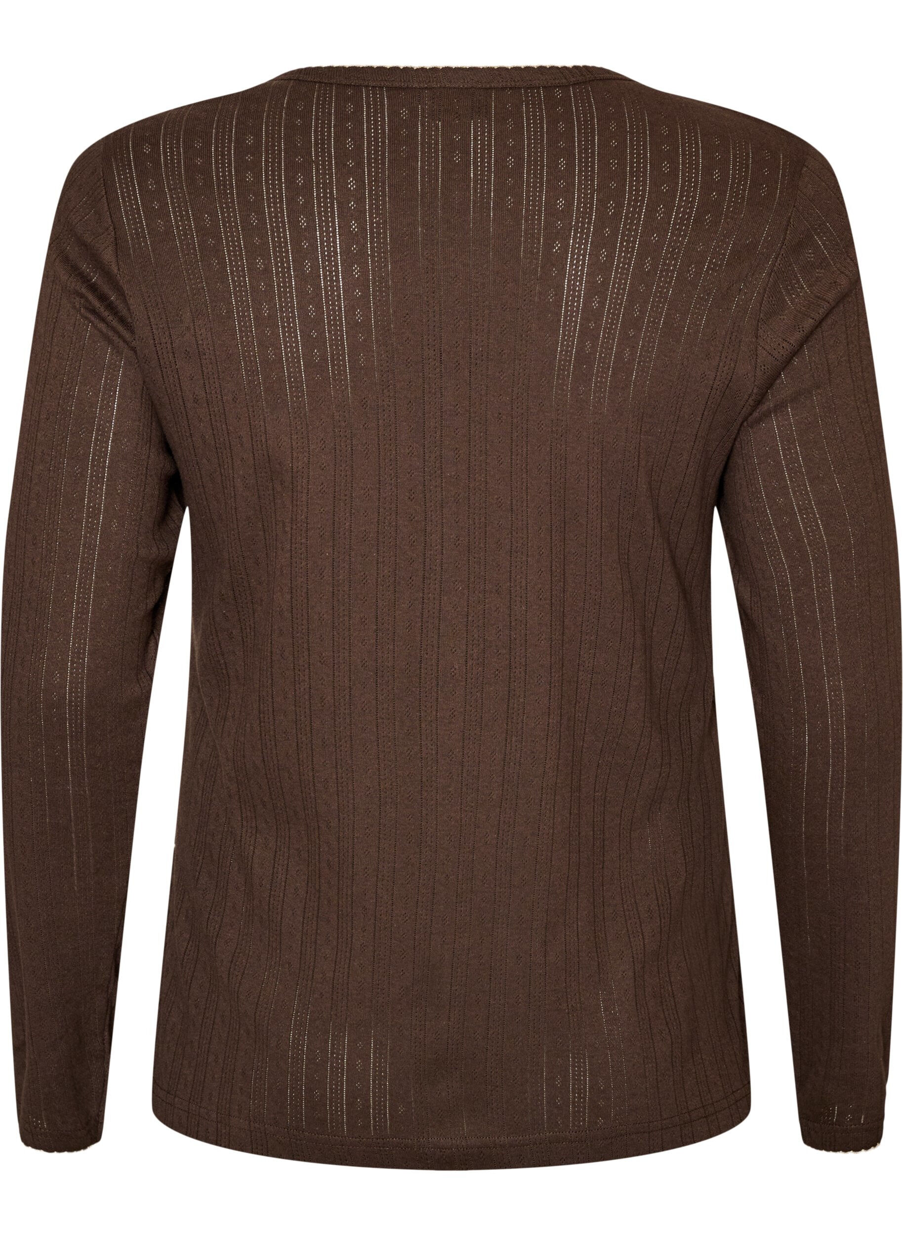 ZizzifashionOrganic cotton pyjama top with eyelet embroidery, Brown, Packshot image number 1