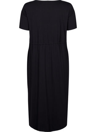 Midi dress in cotton with short sleeves - Black - Sz. 40-64 - Zizzifashion Midi dress in cotton with short sleeves - Black - Sz. 40-64 - Zizzifashion