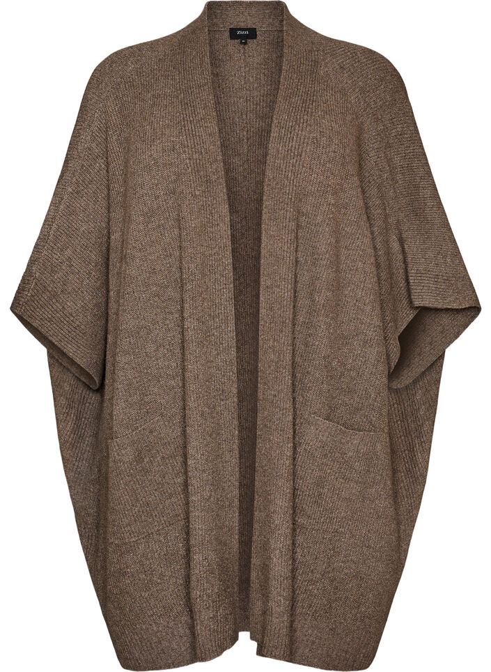 Cardigan with open front and wide sleeves, Brown, Packshot image number 0