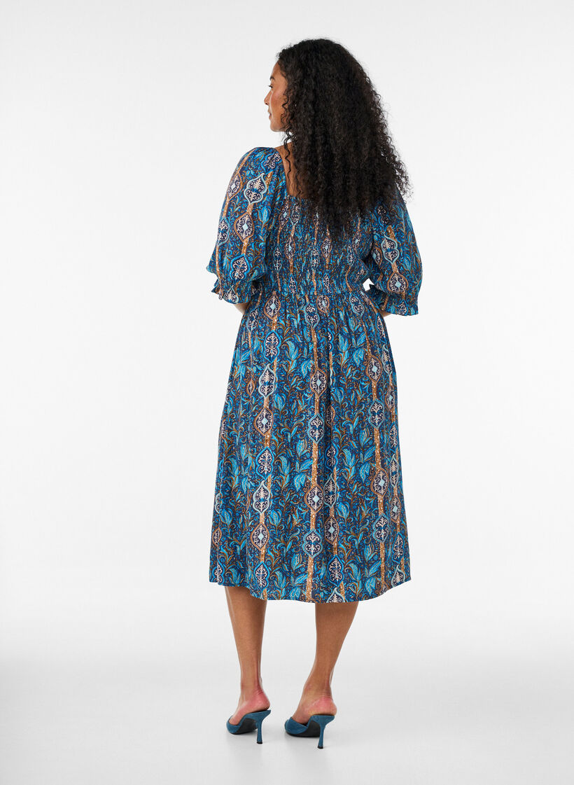 Summer dress in viscose with paisley print, Blue, Model image number 1