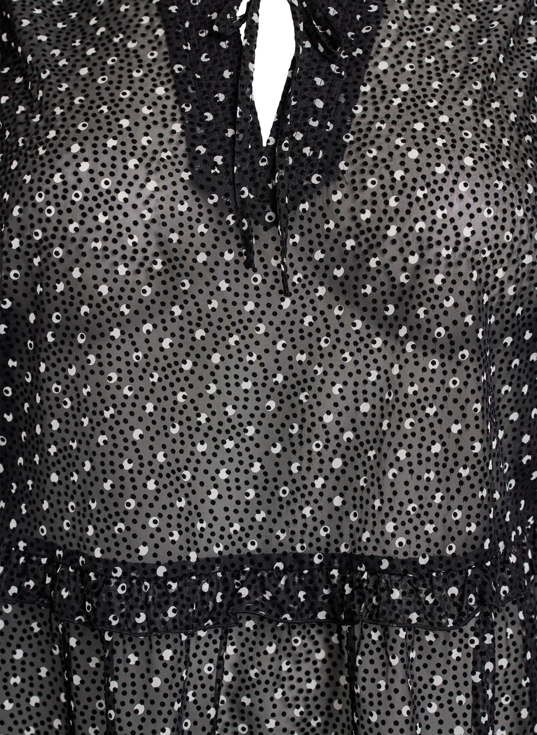 Zizzifashion Chiffon blouse with ruffle details and small dots, Black, Packshot image number 2