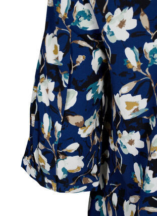 Floral blouse with 3/4 sleeves, P. Blue Flower AOP, Packshot image number 3