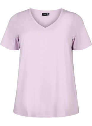 Short sleeve t-shirt with v-neckline, Lavender Frost, Packshot image number 0