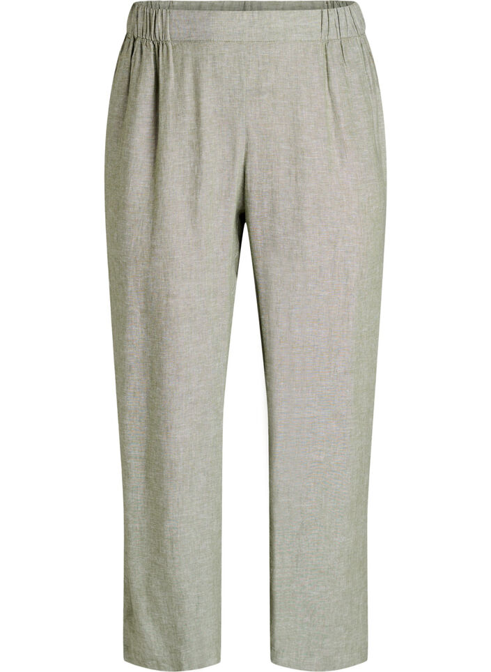 Loose trousers in linen and viscose, Green, Packshot image number 0