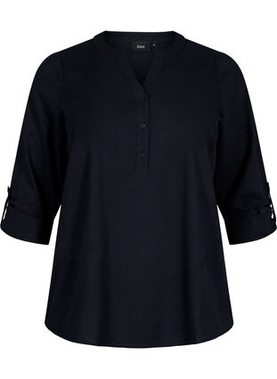 Shirt blouse in cotton with a v-neck, Black, Packshot image number 0