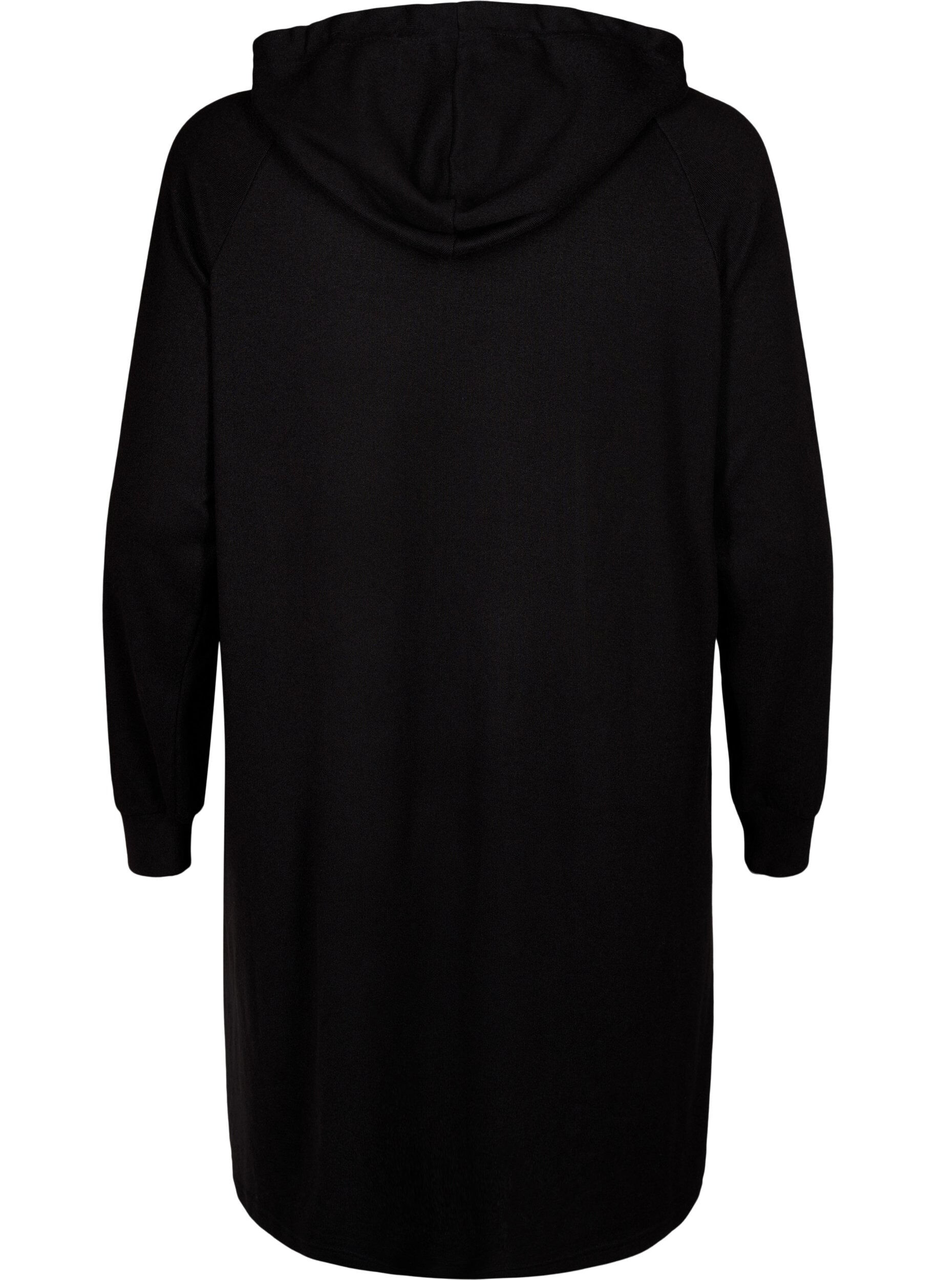 Zizzifashion Long-sleeved sweat dress with hood, Black, Packshot image number 1