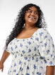 Floral viscose midi dress with smock, White, Model image number 2