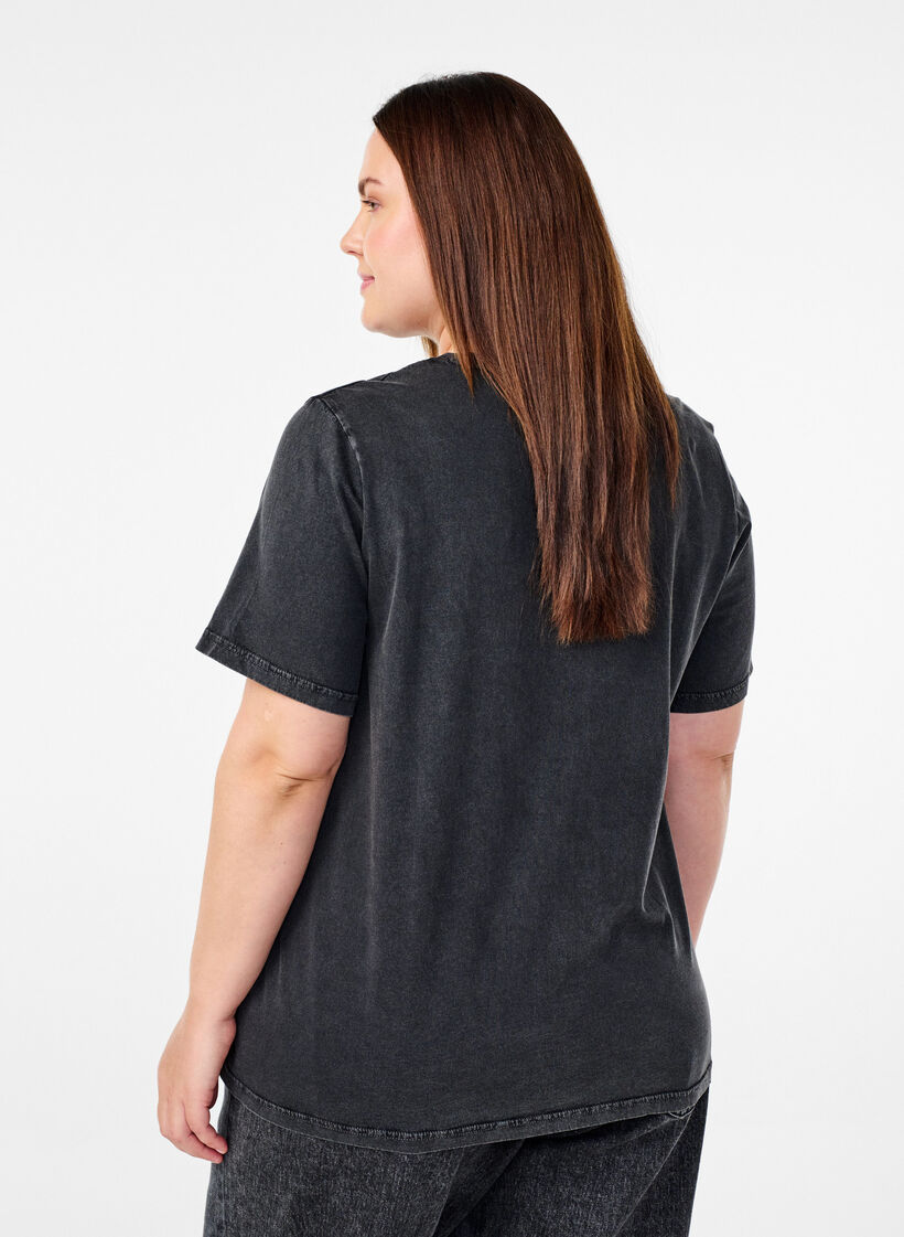 T-shirt with eyelets and print, Grey Washed , Model image number 1