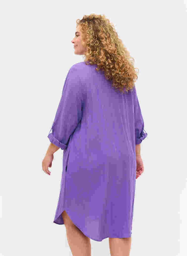 Long solid-coloured viscose shirt with 3/4 sleeves, Passion Flower, Model image number 1