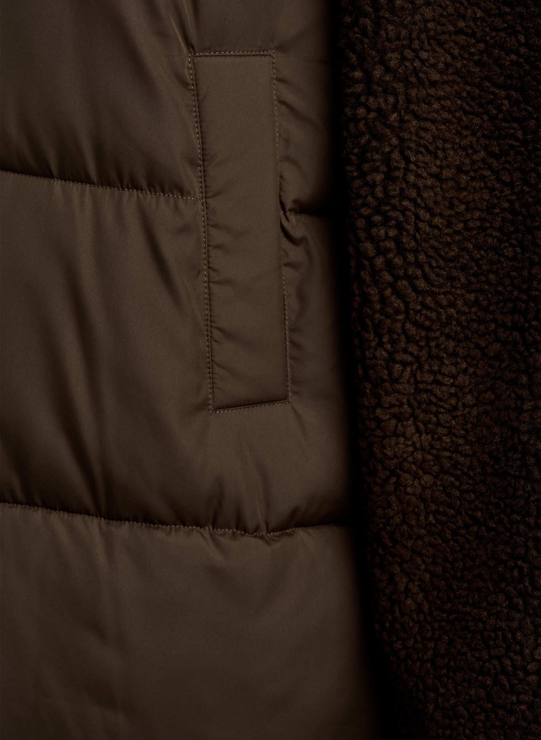 ZizzifashionMid-length puffer jacket with teddy fleece, Brown, Packshot image number 3