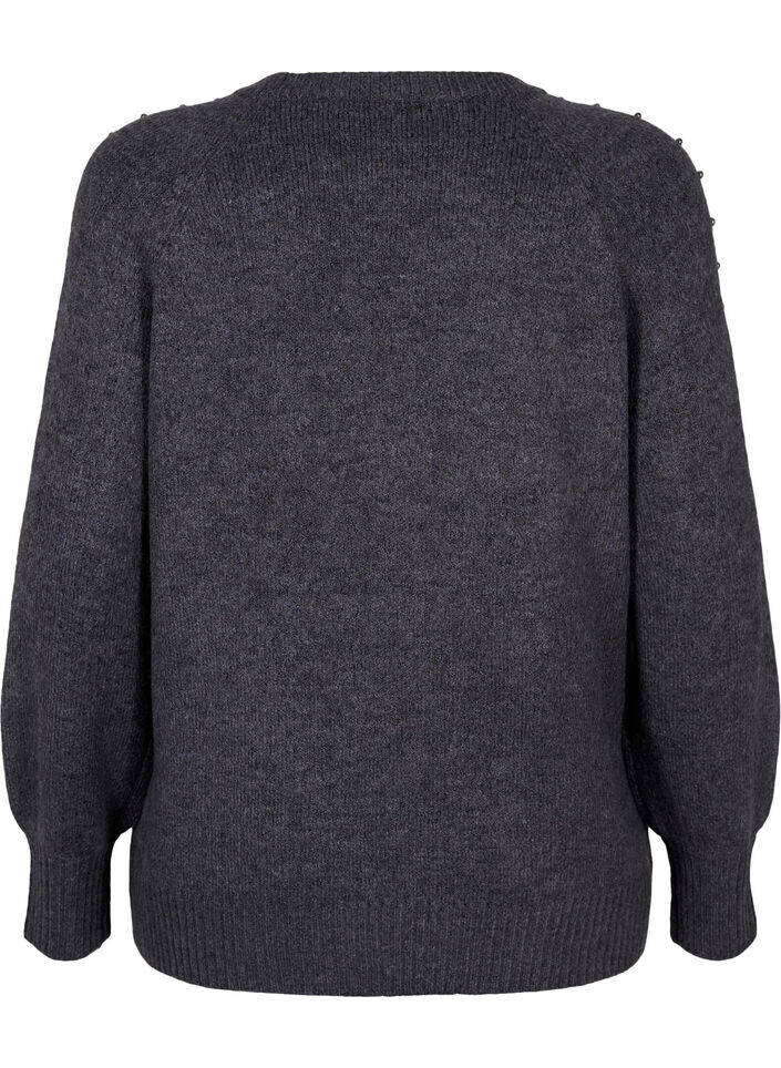 Knitted jumper with beads, Dark Grey Melange, Packshot image number 1