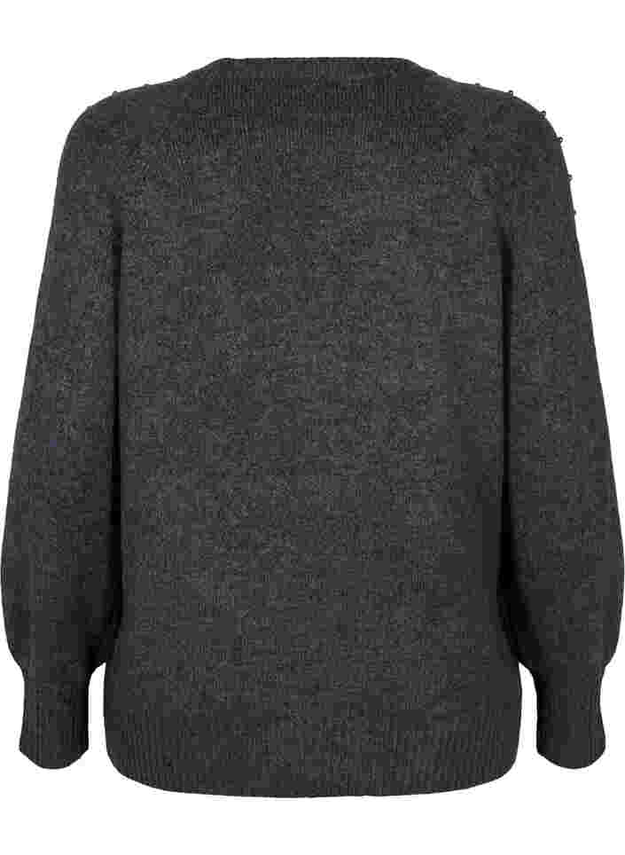 Knitted jumper with beads, Dark Grey Melange, Packshot image number 1