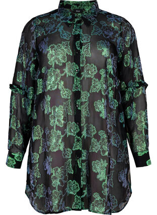Long viscose shirt with lurex structure, Black W. Green Lurex, Packshot image number 0