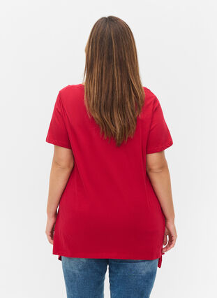 Short-sleeved cotton t-shirt with a-line, Tango Red ENOUGH, Model image number 1