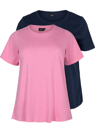 Basics cotton t-shirt 2-pack, Wild Orchid/Navy, Packshot image number 0