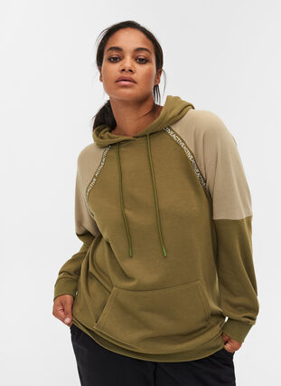 Sweatshirt with hood and pocket, Olive Drab, Model image number 0