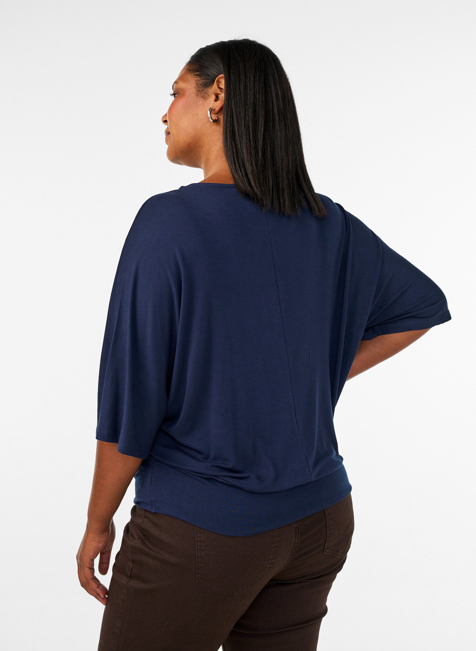 ZizzifashionJersey blouse with elbow-length balloon sleeves, Blue, Model image number 2