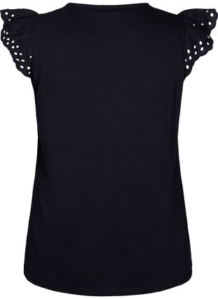 Organic cotton T-shirt with broderie anglaise, Black, Packshot image number 1