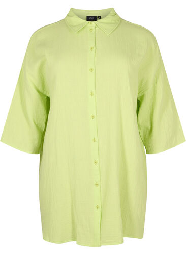 Shirt in cotton with half-length sleeves, Wild Lime, Packshot image number 0