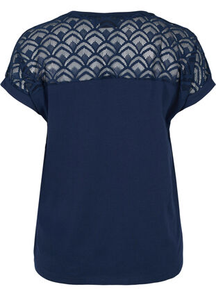 Short-sleeved cotton t-shirt with lace, Navy Blazer, Packshot image number 1