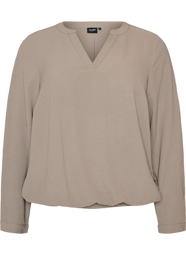 Balloon silhouette blouse with V-neck, Beige, Packshot image number 0