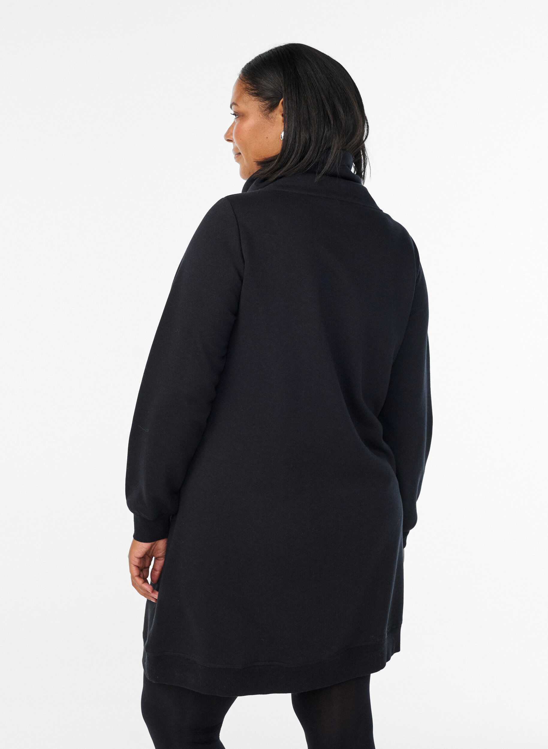 ZizzifashionShort sweatshirt dress with high collar and pockets, Black, Model image number 2