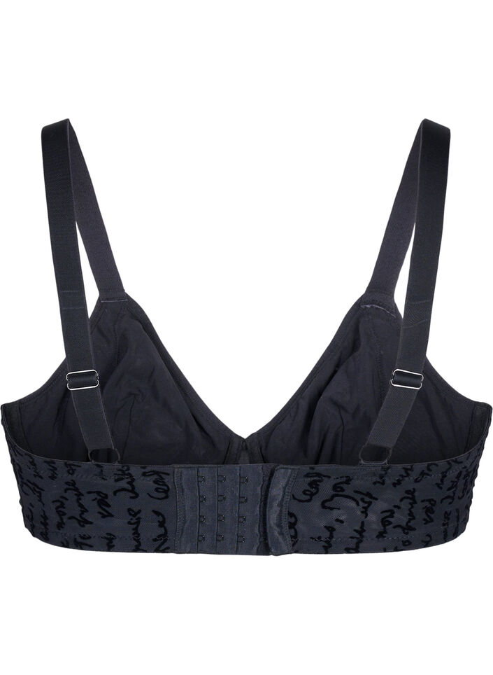Full cover bra with text print, Black, Packshot image number 1
