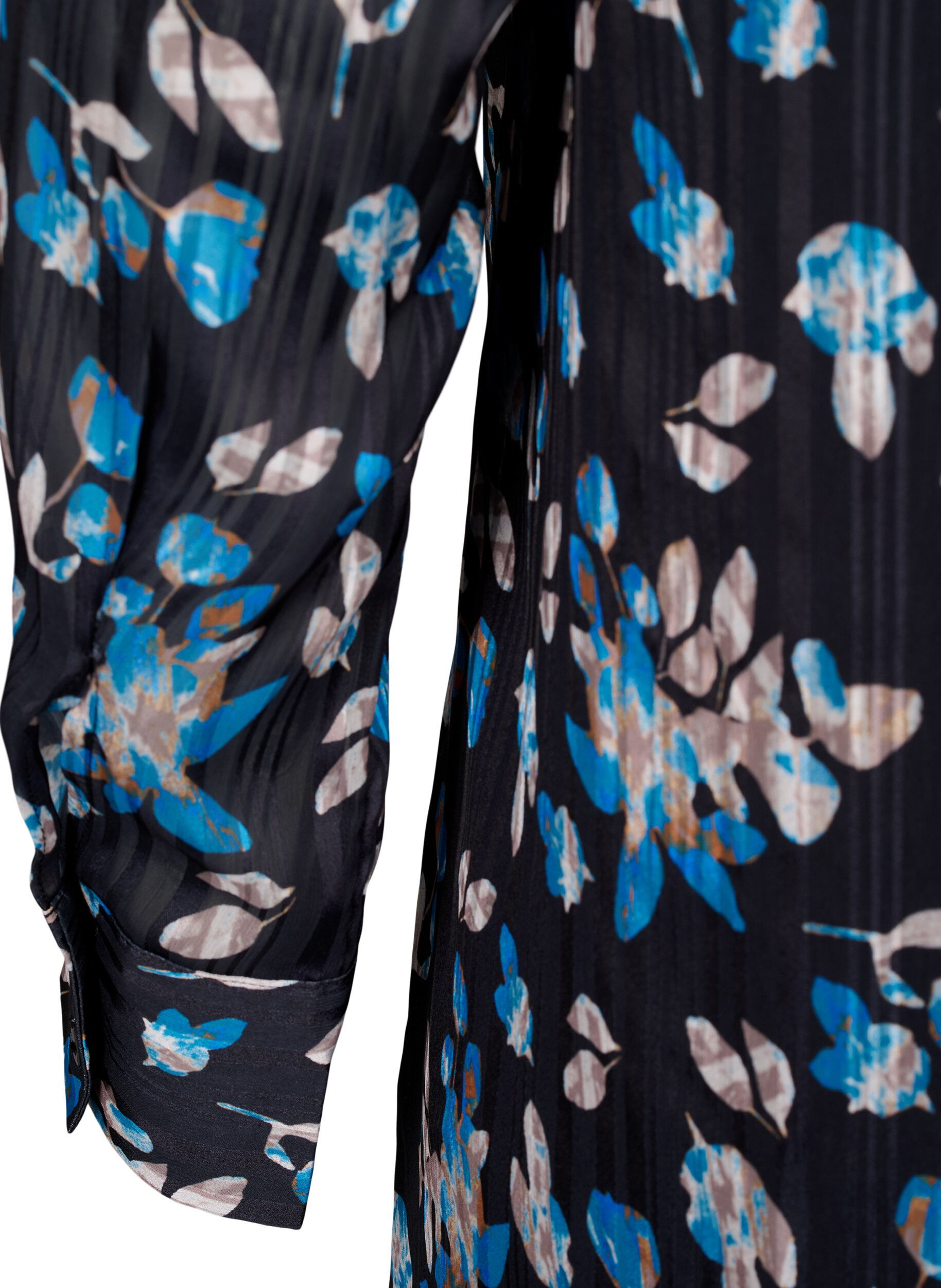 Zizzifashion Short printed dress with a round neck, Black Blue Fl. AOP, Packshot image number 3