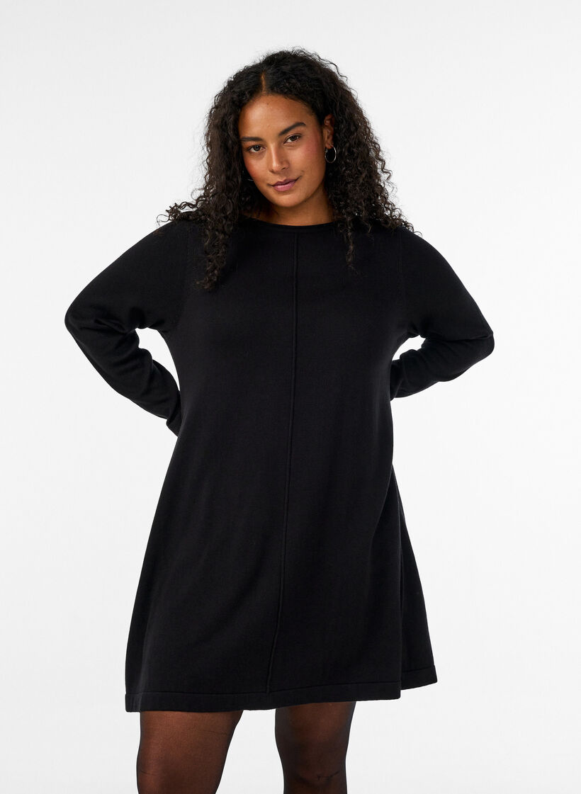Knitted dress in cotton-viscose blend, Black, Model image number 0