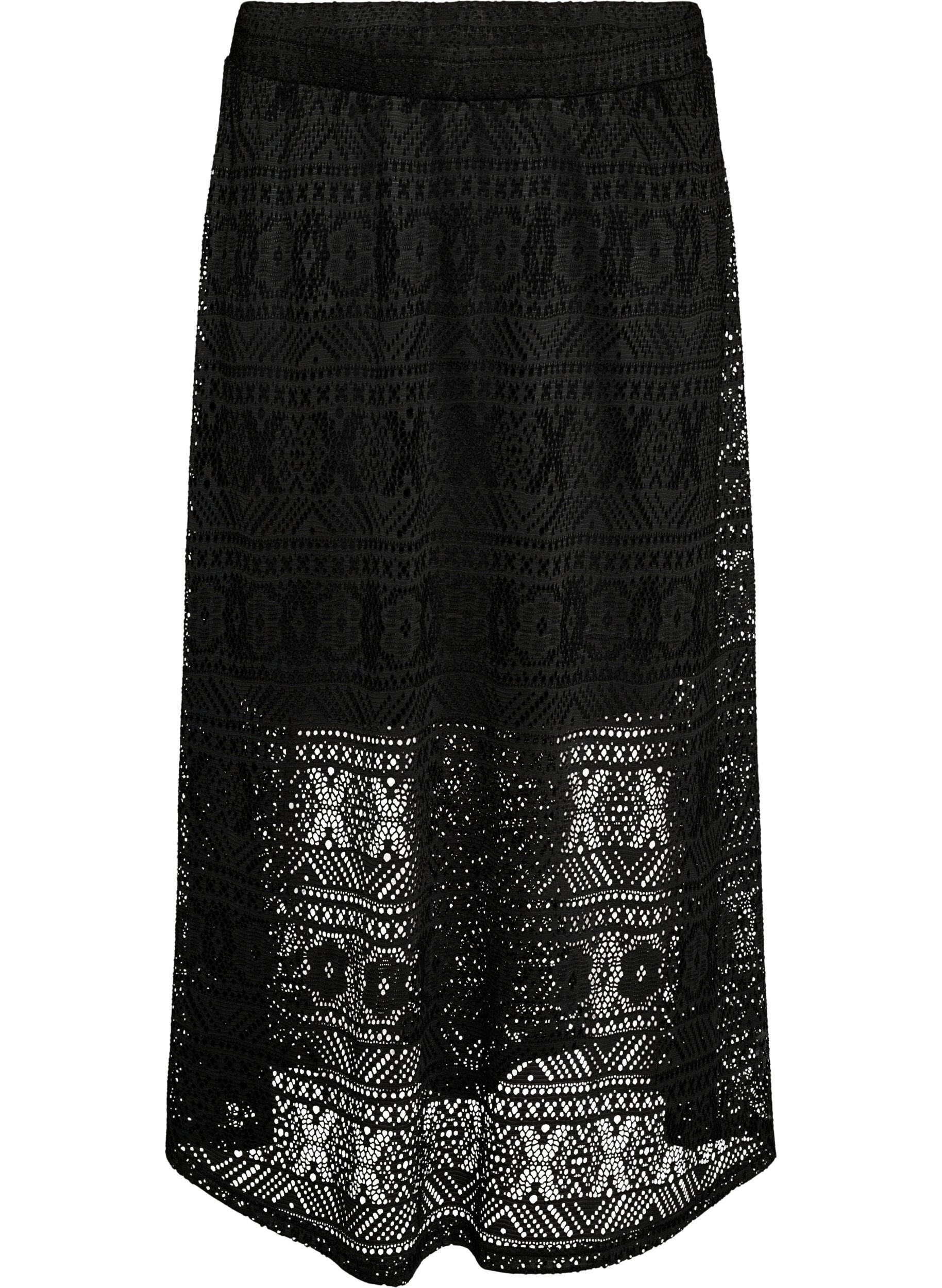 ZizzifashionLong eyelet skirt with an elasticated waistband, Black, Packshot image number 0