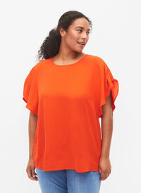 Short-sleeved blouse with wrinkles, Orange.com, Model