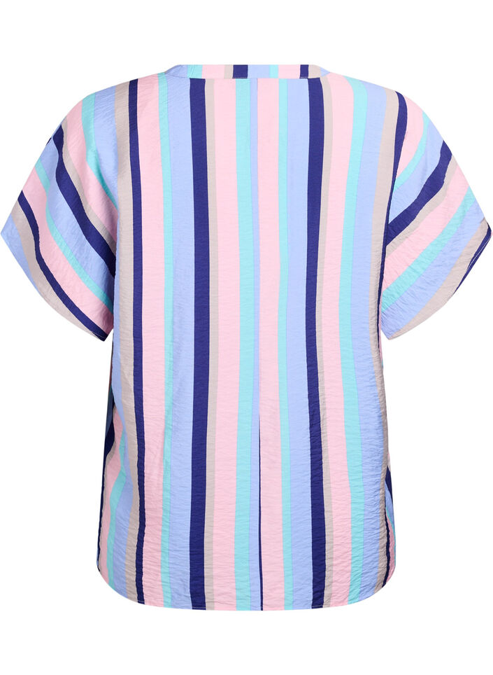 Striped viscose blouse with short sleeves, Blue, Packshot image number 1