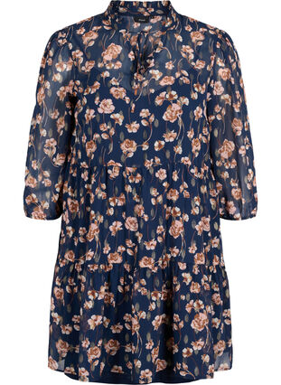 Tunic with floral print and lurex, Rose Flower AOP, Packshot image number 0