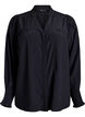 Blouse with ruffle collar and ruching, Black, Packshot image number 0
