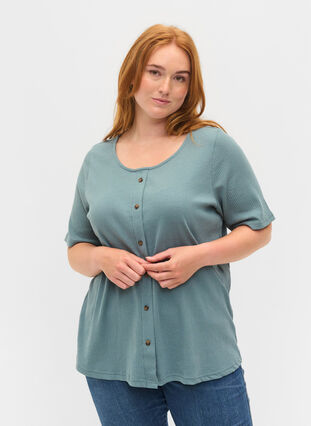 Short-sleeved T-shirt with buttons, Goblin Blue, Model image number 0